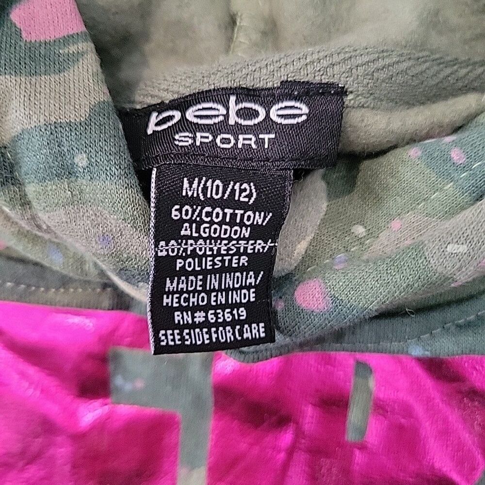 NEW Bebe EHoodie Sweatshirt Elastic Bebe Logo Size M (10/12) Y2K  Camo Paint - Picture 9 of 11